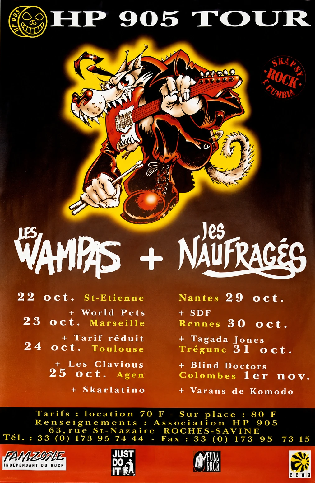 Affiche HP 905 Tour : Les Wampas et Les Naufragés, avec Skarlatino à Agen