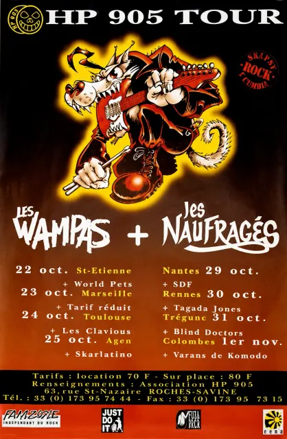 Affiche HP 905 Tour : Les Wampas et Les Naufragés, avec Skarlatino à Agen